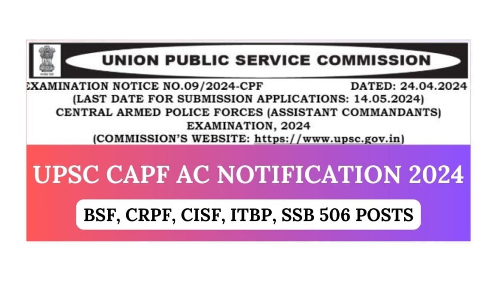 CAPF AC Notification 2024: for BSF, CRPF, CISF, ITBP, SSB 506 Posts, Check Important Details Now!
